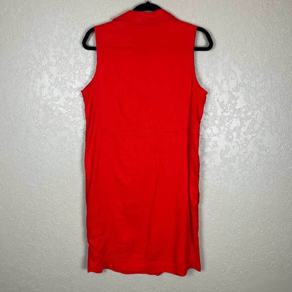 Tahari red linen blend split neck shift dress - Picture 2 of 5